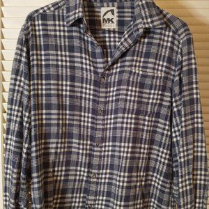 M. Kors navy white plaid button down cotton long sleeve men's shirt sz LG